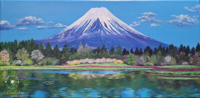富士山原版手绘景观拉伸帆布墙面装饰20x10英寸 — 第 1/4 张图片