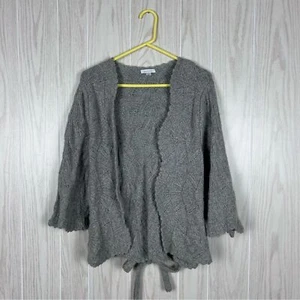 Garnet Hill Grey Knitted Open Front Tie Lambswool-Cashmere Blend Cardigan, M - Picture 1 of 8