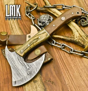 LMK Hot Item Clever Chopper Axe Knife Twist Damascus Walnut Wood Outdoor - Picture 1 of 9