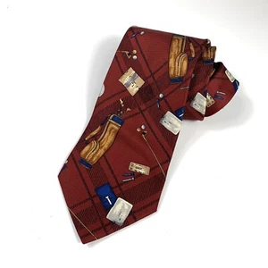 Lands End Mens Red Golf Novelty Silk Necktie Tie Made In USA - Picture 1 of 7