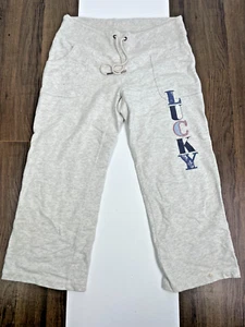 Lucky Brand Mens M White Sweatpants Spell Out Track Pants Pockets Drawstring - Picture 1 of 12