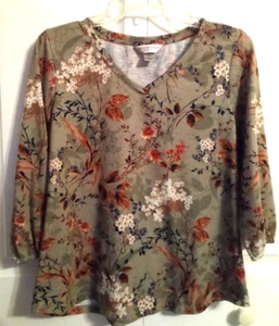 Christopher Banks Sage Green Botanical Print Top, size Pet.Med. - Picture 1 of 4