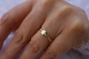 Emerald Cut Engagement Ring, Silver Engagement Ring, Sterling Silver - Picture 1 of 10