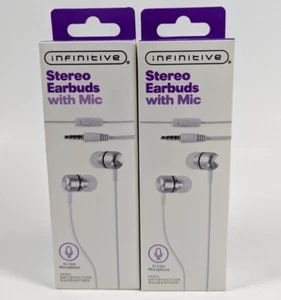 Infinitive Stereo Ohrhörer Kopfhörer mit Inline Mikrofon 2er Pack 3,5 mm weiß NEU - Bild 1 von 2