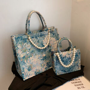 New Women's Bag Retro Blue Pearl Commuter Tote Bag Official Bun Canvas Bag