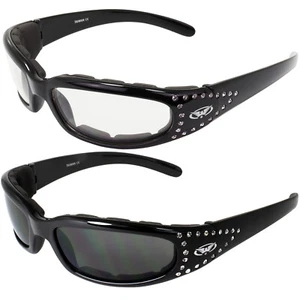 Global Vision Marilyn-3 Padded Motorcycle Glasses Black Frame Clear Smoke Lenses - Picture 1 of 9