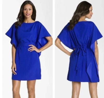 Suzi Chin for Maggy Boutique Silk Dress Tie Waist Royal Blue Flattering Size 6 - Image 1 of 4