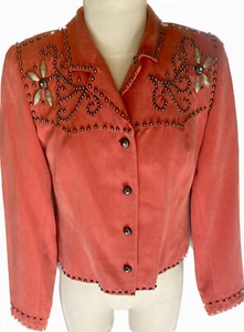 Double D Ranch Coral Jacket Womens Size XS Western Studded, Turquoise buttons ! - Picture 1 of 7