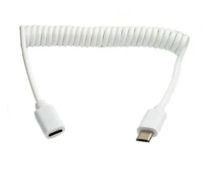Kabel SYSTEM-S USB 2.0 100 cm Micro B wtyczka do gniazda spirala w kolorze białym - Zdjęcie 1 z 4