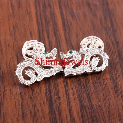 Gemelos de plata enchapados en oro blanco de 18 k Moissanite con ónix verde #258 Foto 1 de 4