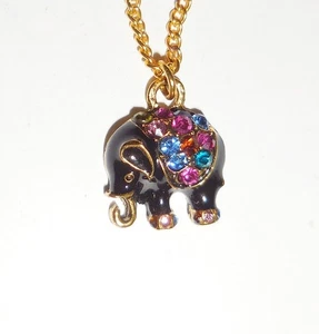 VINTAGE aGOLD FILLED ENAMEL NECKLACE COLORFUL ELEPHANT PENDANT DESIGN - Picture 1 of 9