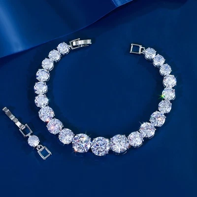 Brazalete Brazalete Blanco Brillante Redondo Tenis Circonita Cúbica para Novias Boda Foto 1 de 4