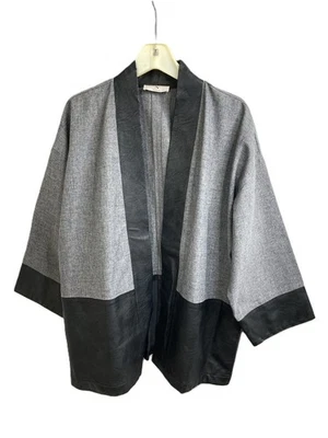 Chaqueta cárdigan kimono de cuero sintético Natori sin forro para mujer grande gris negro Foto 1 de 4