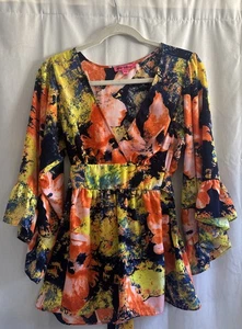 Betsey Johnson Multi-Color Floral Abstract Blouse Empire Top Size M EUC - Picture 1 of 12