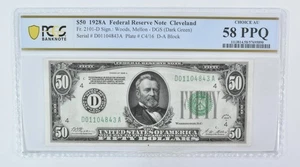 1928 A $50 Cleveland OH FRN Fr#2101-D Choice AU 58 PPQ PCGS *5954 - Picture 1 of 3