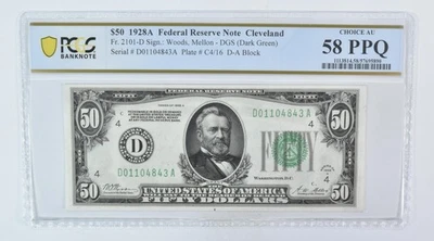 1928 A $50 Cleveland OH FRN Fr#2101-D Choice AU 58 PPQ PCGS *5954 - Image 1 of 3