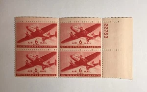 US 6 cent Air Mail Twin Motor Transport 1941, Scott C25, block of 4, MNH/OG/FVF. - Picture 1 of 1