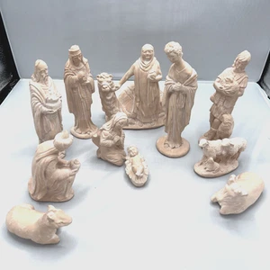 Ceramic Nativity Scene Figurine 11 Pieces White Chalk Cast Shepherd King Jesus - Picture 1 of 5