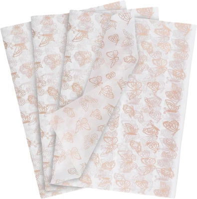 60 Sheets Gift Wrapping Tissue Paper Bulk, Rose Gold Butterfly Print Tissue Pape - Image 1 of 4