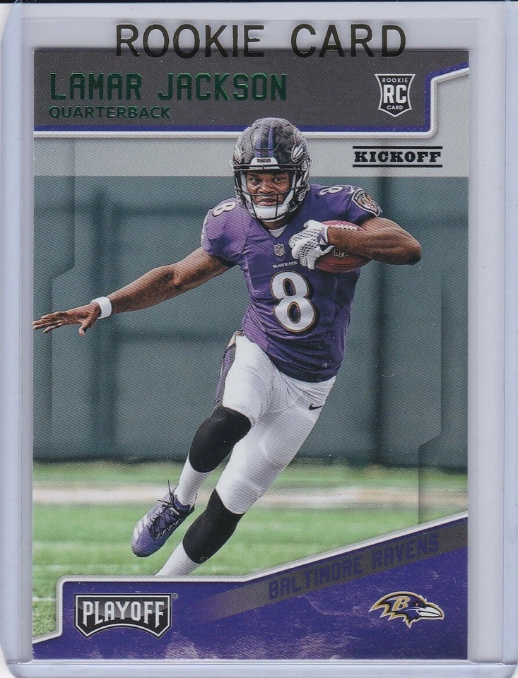 Tarjeta de novato Lamar Jackson 2018 Playoff RARA VARIACIÓN VERDE $$ RC Football Raven Foto 1 de 2