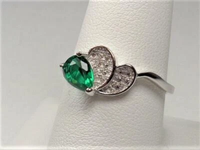 ANILLO PLATA ESTERLINA NÁUTICO VERDE OSCURO SOLITARIO PIEDRA CIRCONITA TALLAS 6 Y 9 Foto 1 de 4