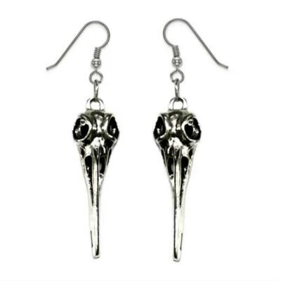 PENDIENTES CALAVERA PÁJARO 2.15" Cuervo Gótico Gota Cuelga Acero Inoxidable Alambres de Oreja NUEVO Foto 1 de 3