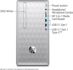 HP Pavilion Desktop i5-8400 8GB 16GB Optane 1TB HDD 590-P0050 - SILVER - Picture 1 of 2