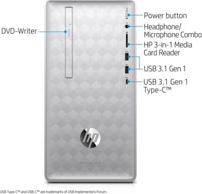 HP Pavilion Desktop i5-8400 8GB 16GB Optane 1TB HDD 590-P0050 - SILVER - Image 1 of 2