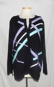 Cárdigan de punto Misook Mujer Negro-Multi Rayas Jkt Convertido en Pullover Top 2X - Imagen 1 de 6