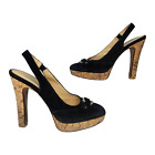 Michael Kors Shoes Womens 5.5 Black Suede Cork Slingback Heels Platform Round