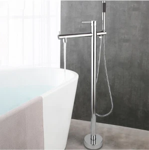 41" Silver Freestanding Bathtub Filler Handheld Shower Faucet Kit Floor Mounted - Bild 1 von 12