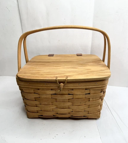 Longaberger 1994 Handmade Picnic Basket Vintage W Miniature Table Cover
