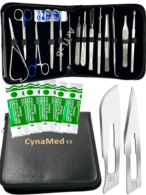 CYNAMED Premium 34 pcs Minor Surgery Set Surgical Instruments Kit Stainless Steel W/Case