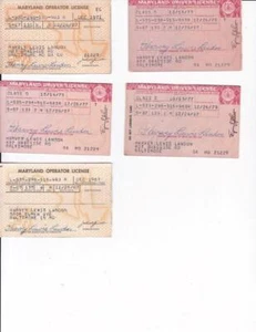 (5) 1967 1971 1975 1977 & 1979 Maryland Driver Licenses - Picture 1 of 1