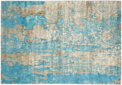 Handloom Vintage 230x160 Handwoven Carpet 160x230 Blue Brown Abstract Handmade - Image 1 of 4