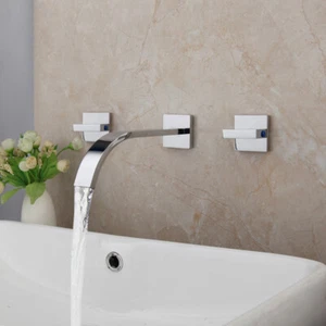 3 PIEZAS Grifo mezclador de picos cromado de doble mango cromado para bañera montado en pared - Imagen 1 de 10