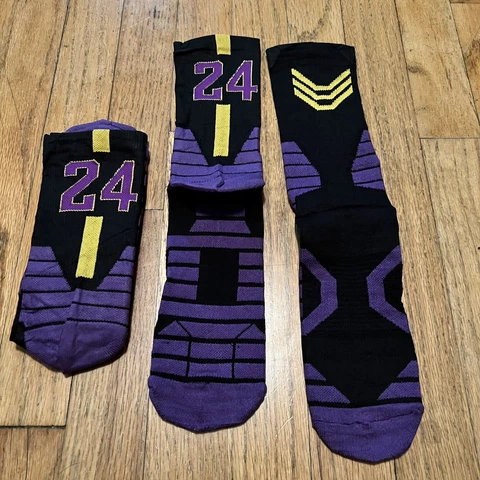 Kobe Bryant #24 Set Socks Large  Brand New NBA Lakers - 2 Black & Purple Cover