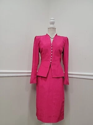 Traje Falda Cóctel De Colección 80 "URSULA de SWAZILANDIA"/Traje Mezcla Algodón Fucsia Talla 6 Foto 1 de 4