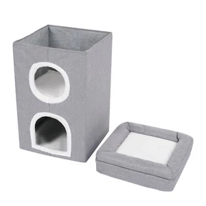 Foldable Cute Modern Cat Condo Cat House Gray Indoor Cats Bed For Home Pet Shop - Picture 1 of 23