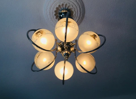 28" Mid Century Chandelier Milk Glass Chrome Orbital Globe Chrome Space Sputnik Cover