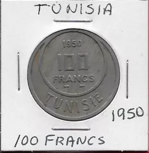 TUNESIEN FRANZÖSISCH 100 FRANZEN 1950 XF LEGEND: MUHAMMAD AL-AMIN, DATEN MIT HALBMOND BE - Bild 1 von 2
