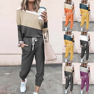 Women's Two Piece Outfit Long Sleeve Crewneck Pullover Tops And Long Pants Set - Picture 1 of 32