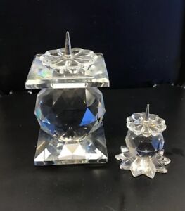 Vintage 2 Swarovski Silver Crystal Candle Holders European Silver Pin Style