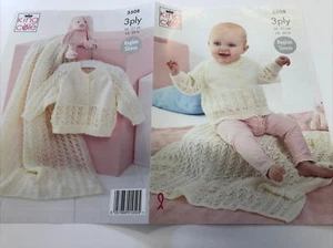 Knitting Pattern Lacy Raglan Sleeve Cardigan & Blanket King Cole Baby 3ply 5508 - Picture 1 of 1