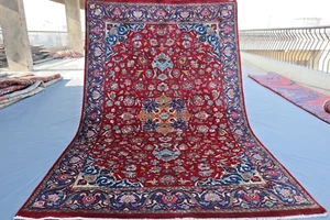 5x8 "Antique Kaashan Peersian Rug, Floral Medallion Design, Red & Blue Wool" - Picture 1 of 13