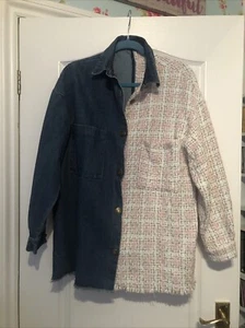 Ladies Shirt Jacket Half Denim Half Pink Checked Unusual S14 Or Small 16 Lovely - Picture 1 of 17