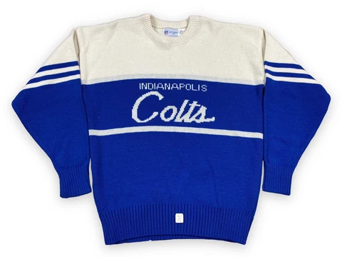 New Vtg 80s Cliff Engle NFL Indianapolis Colts Wool Sweater Script Blue Sz XL Cover