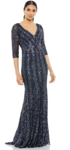 Abito vestito Mac Duggal taglia 14 blu manica tre quarti impreziosito 4247 $598 - Foto 1 di 21