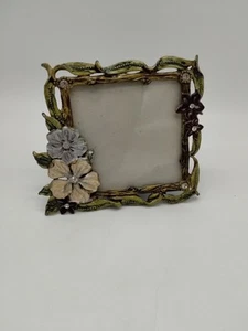 Piccola cornice portafoto in metallo smaltato fiori strass - Foto 1 di 7