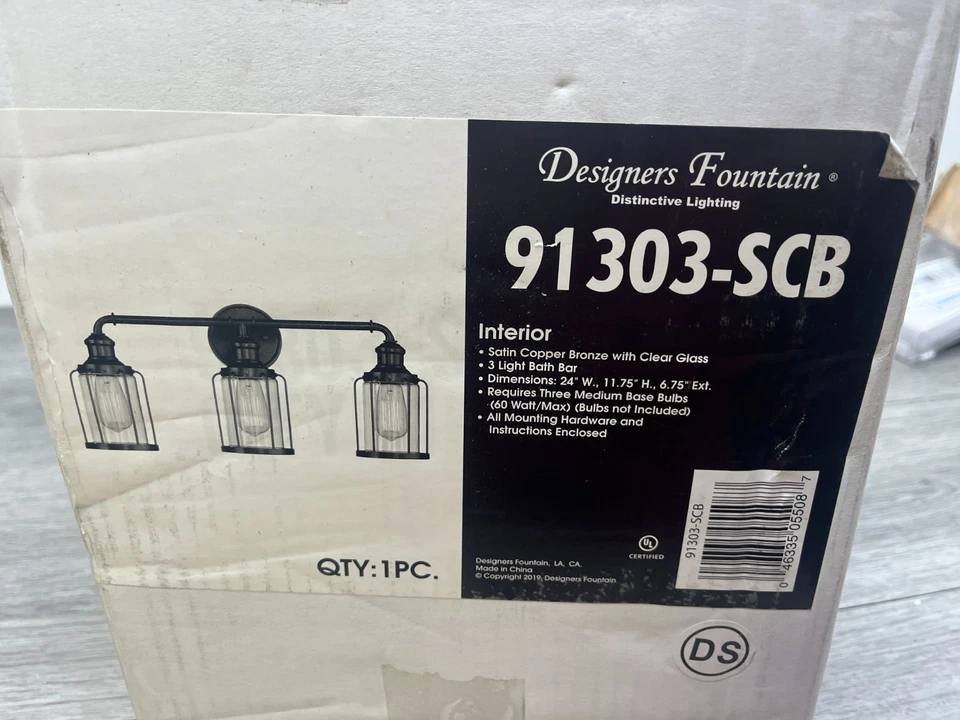 Fuente de diseño 91303-SCB Anson tocador de baño luz satinado cobre bronce Foto 1 de 3